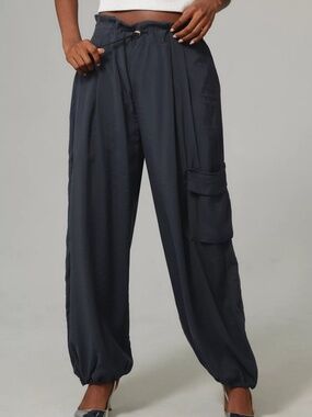 NWOT Anthropologie Navy Bungee Parachute Pants Sz Large Tall